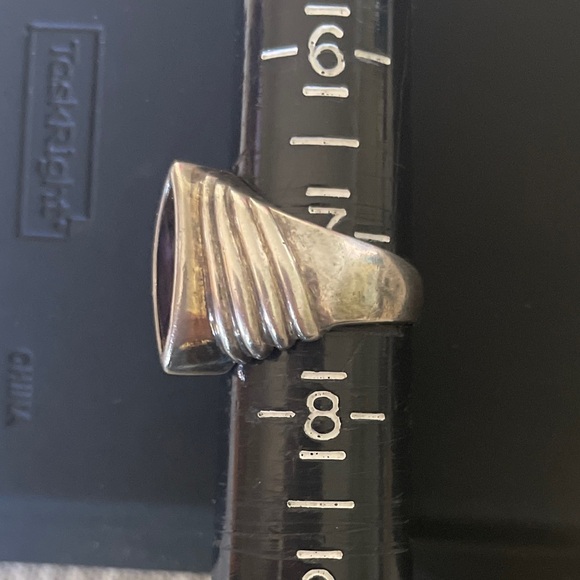 Estate Marked Sterling Channel Set Amethyst with Flared Ridged Sides Ring size 7 - Picture 3 of 8